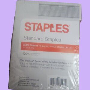 Staples 5 packs of 5000 standard staples per box (total 25,000 staples). NIP.